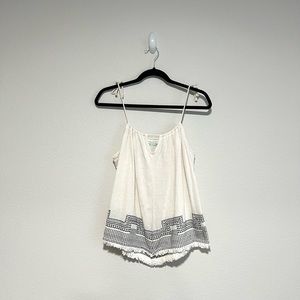 Maurice’s White and Blue Cutout Embroidered Tank Top, Size Medium